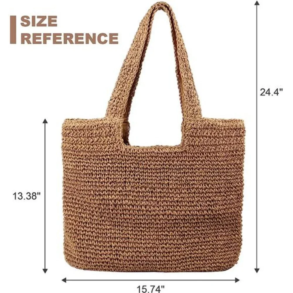 Straw Beach Bag for Women Summer Woven Tote Bag Shoulder Handbags Cute - Picture 6 of 6